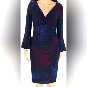 Ralph Lauren V neck floral dress with bell sleeves size 16
